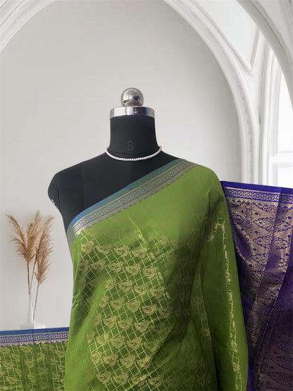 Wedding Silk Green and Blue Combination Saree