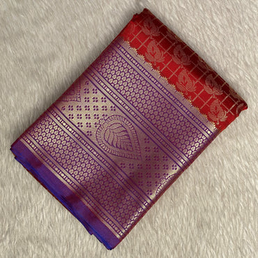 Wedding Silk Red and Blue Combination Saree