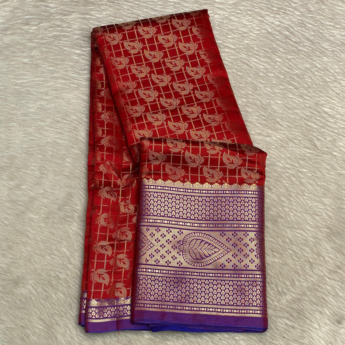 Wedding Silk Red and Blue Combination Saree