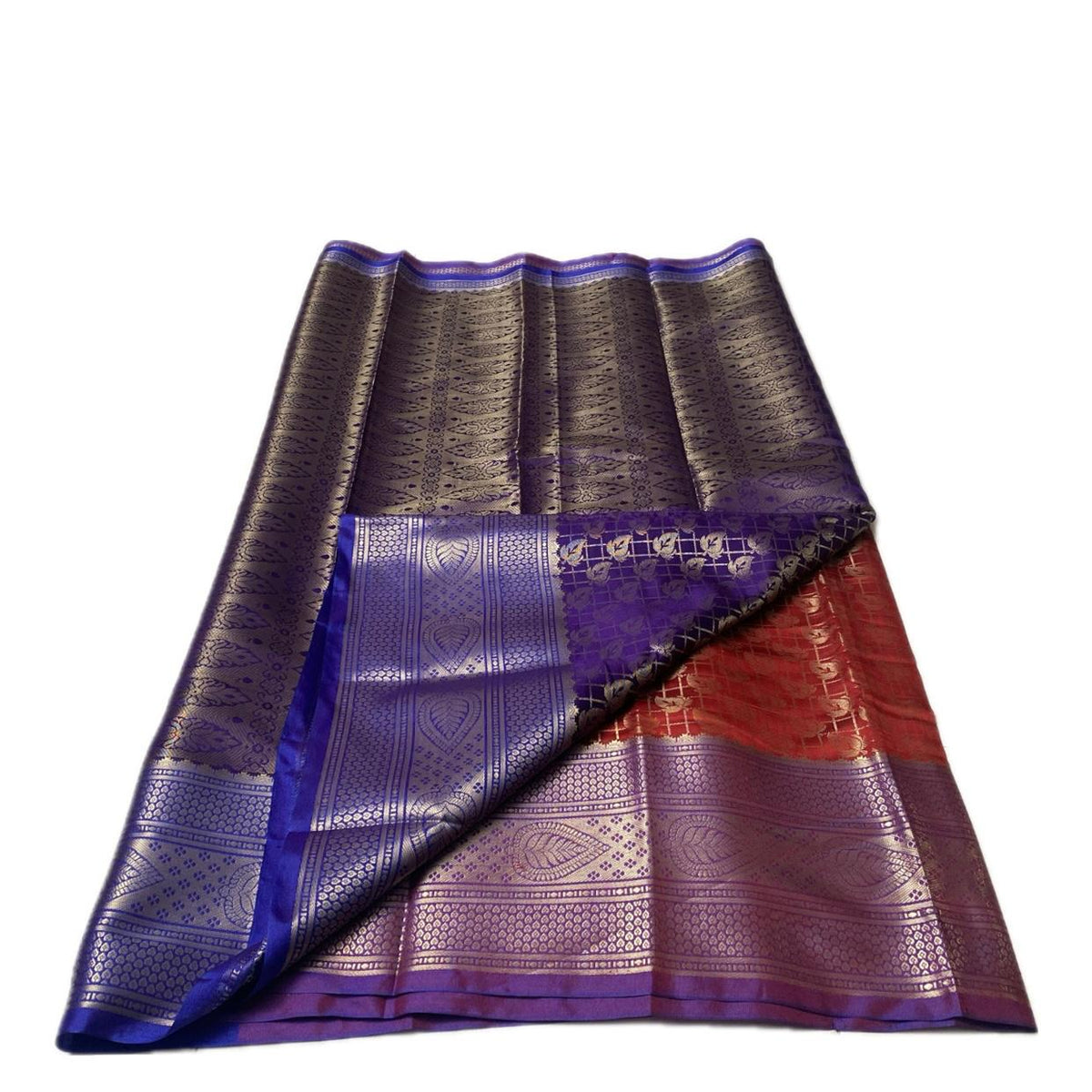 Wedding Silk Red and Blue Combination Saree
