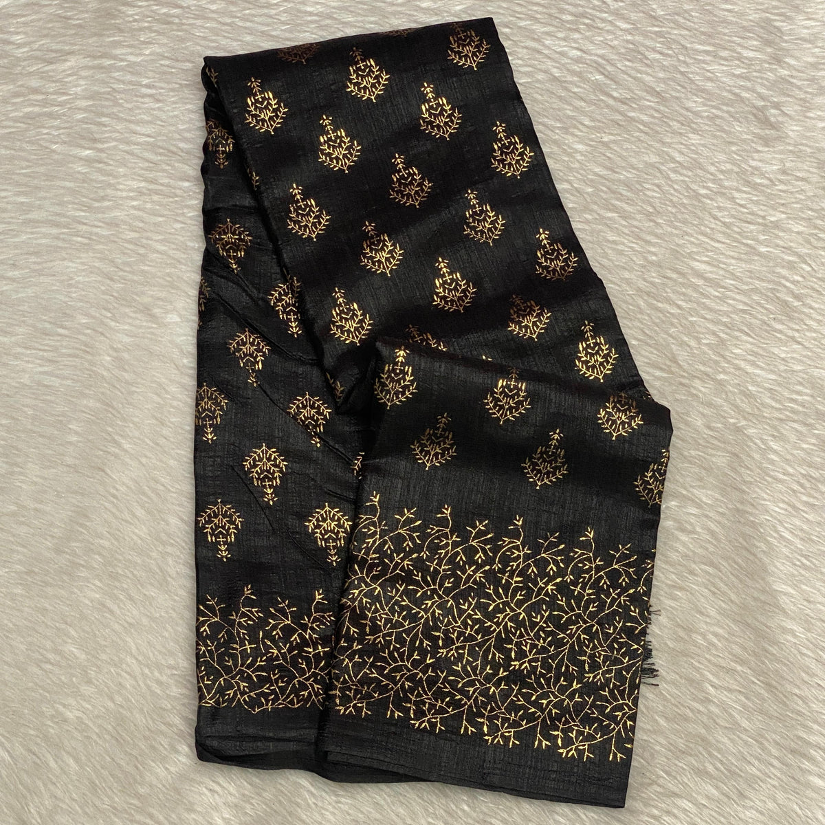 Kashmiri Silk Black and Gold Combination Saree