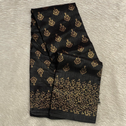 Kashmiri Silk Black and Gold Combination Saree