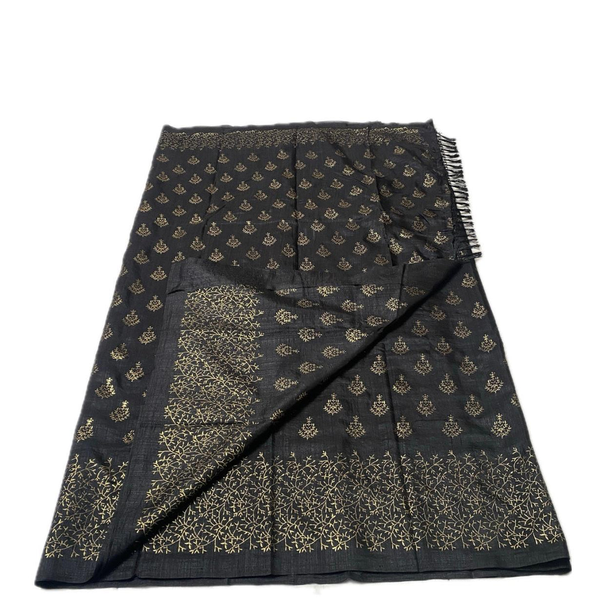 Kashmiri Silk Black and Gold Combination Saree