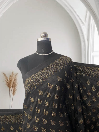 Kashmiri Silk Black and Gold Combination Saree