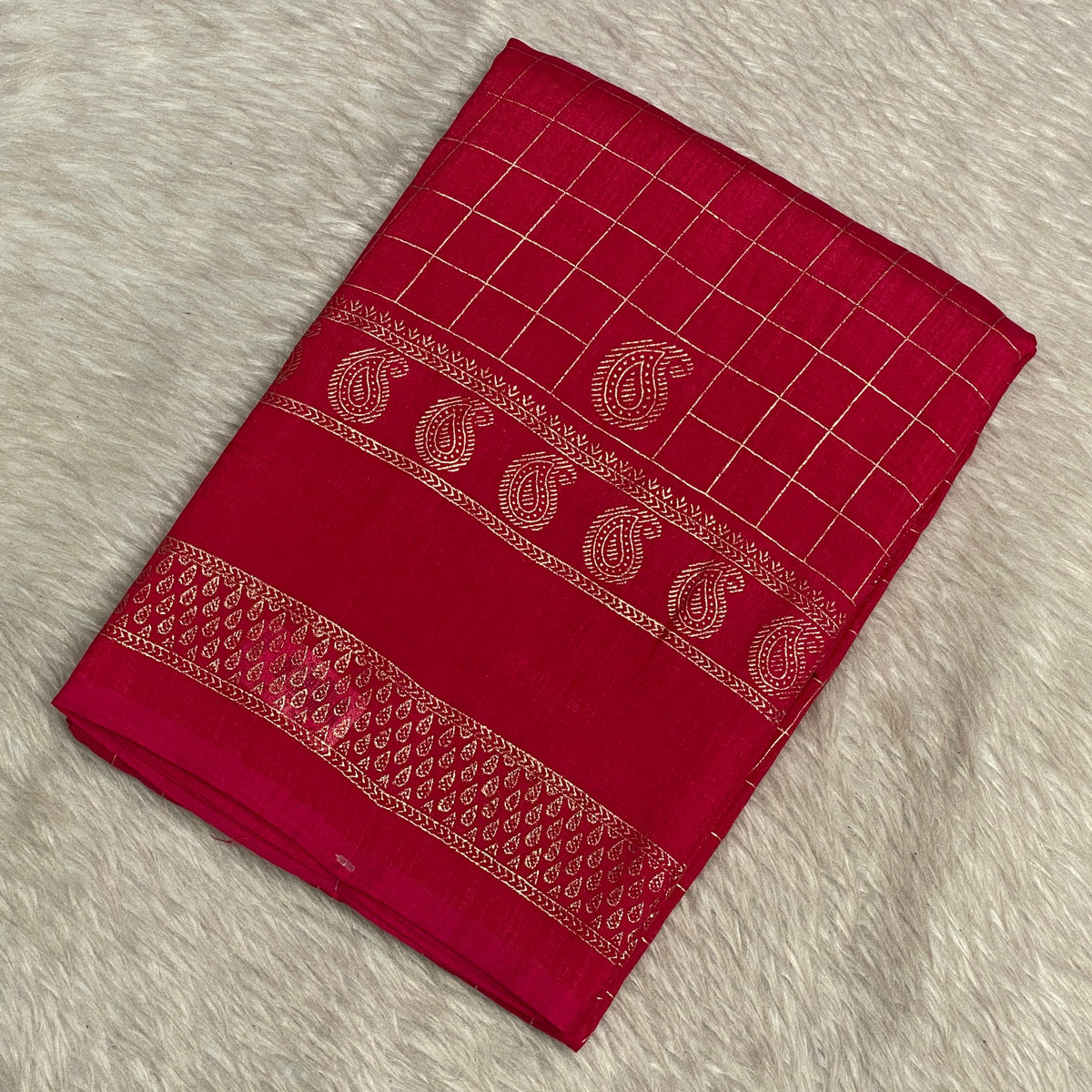 Veda Kashmiri Silk Big Checks Saree with Double Line Border Pink