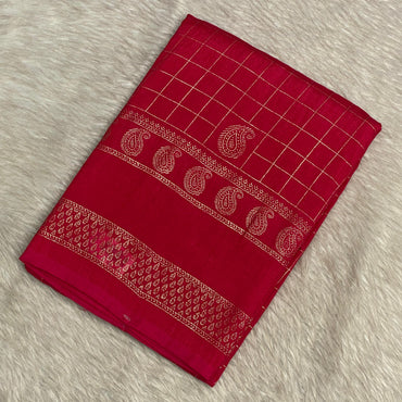 Veda Kashmiri Silk Big Checks Saree with Double Line Border Pink