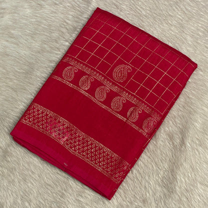Veda Kashmiri Silk Big Checks Saree with Double Line Border Pink