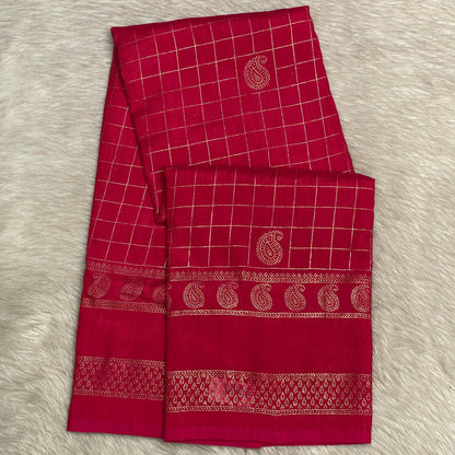 Veda Kashmiri Silk Big Checks Saree with Double Line Border Pink