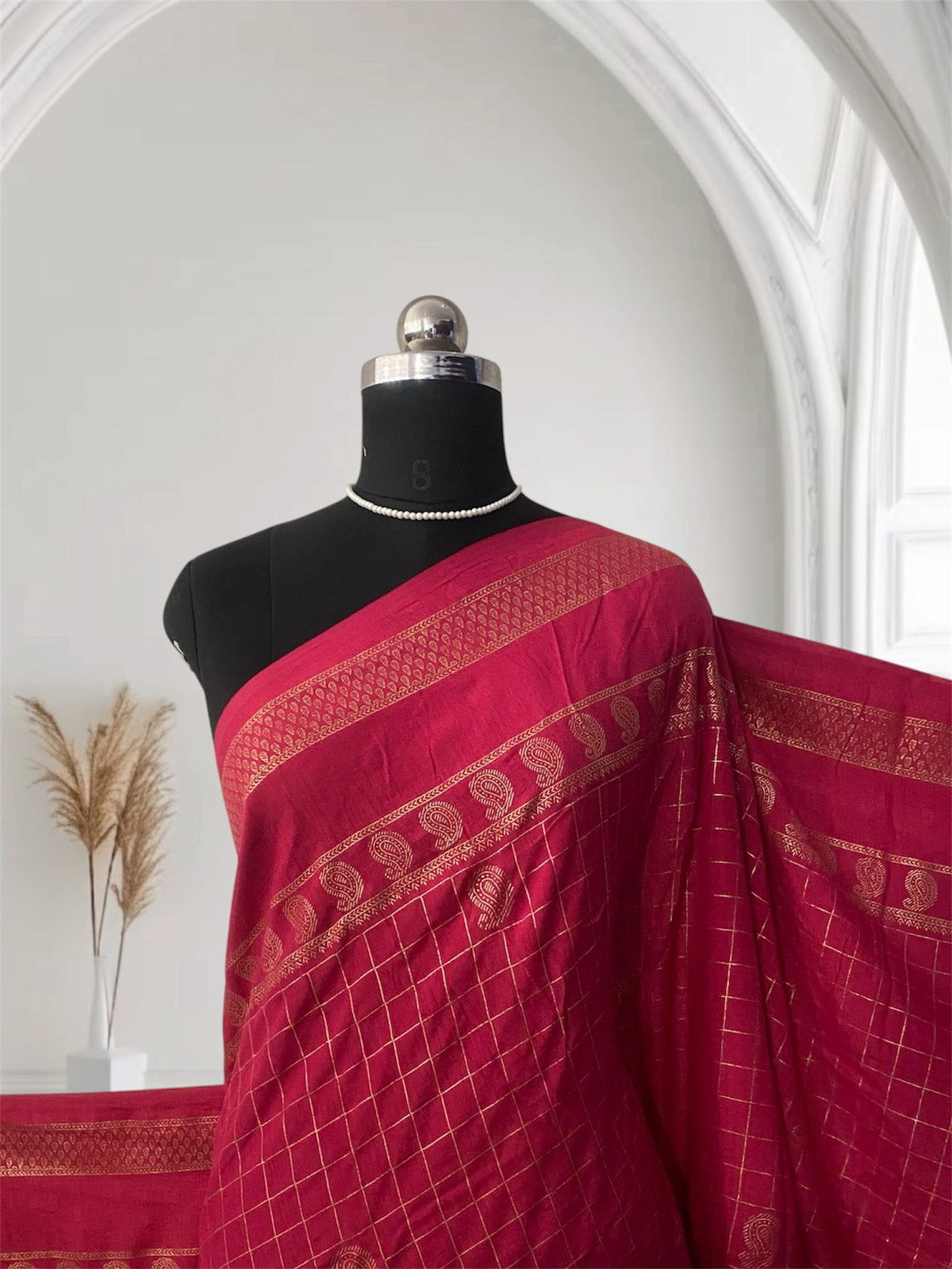 Veda Kashmiri Silk Big Checks Saree with Double Line Border Pink