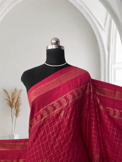 Veda Kashmiri Silk Big Checks Saree with Double Line Border Pink