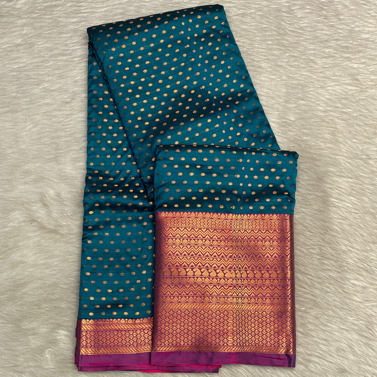 Banarasi Butti Soft Silk Saree in Blue with Pink Contrast Border