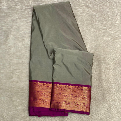 Reshmika Grey Soft Silk Saree with Dark Pink Border