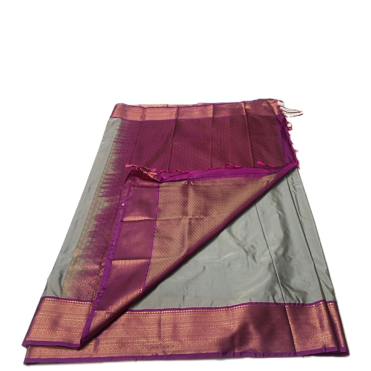 Reshmika Grey Soft Silk Saree with Dark Pink Border