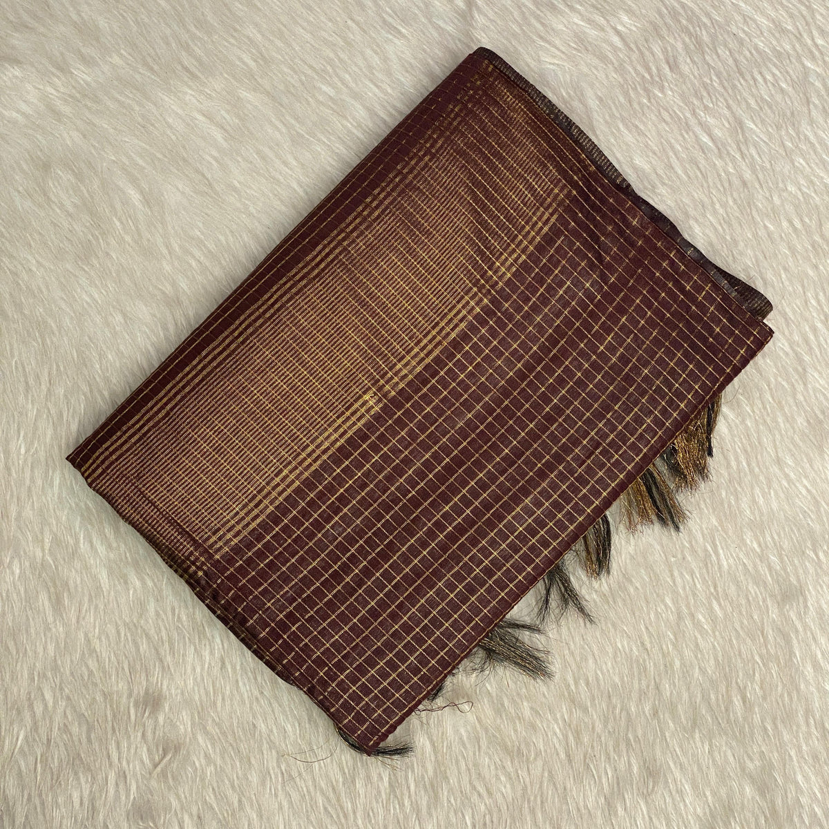 Kumari Matka Silk Checks Saree in Brown