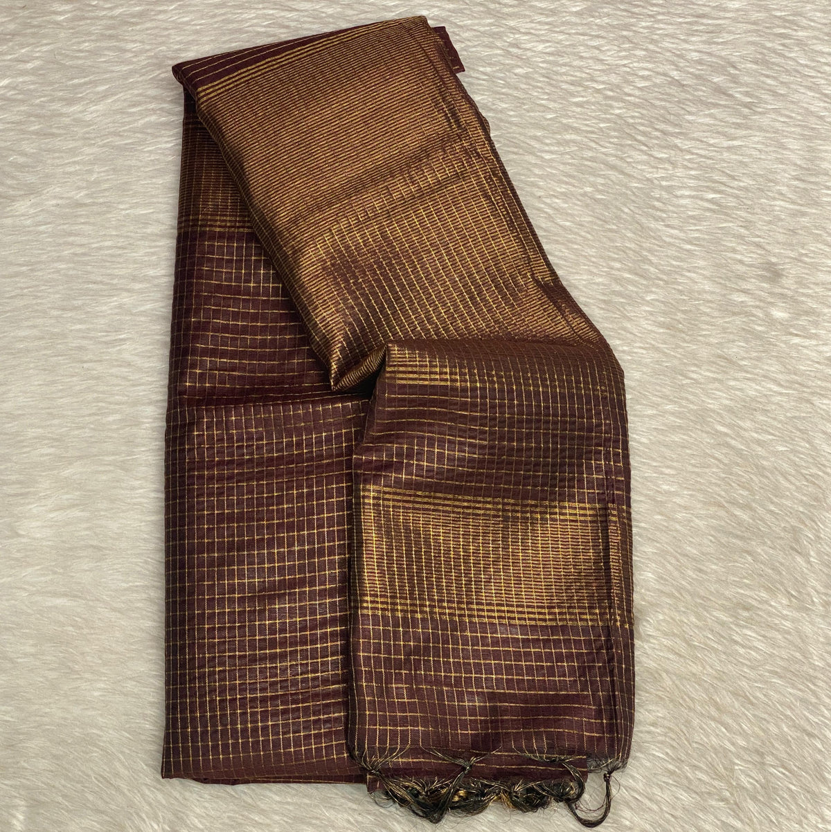 Kumari Matka Silk Checks Saree in Brown