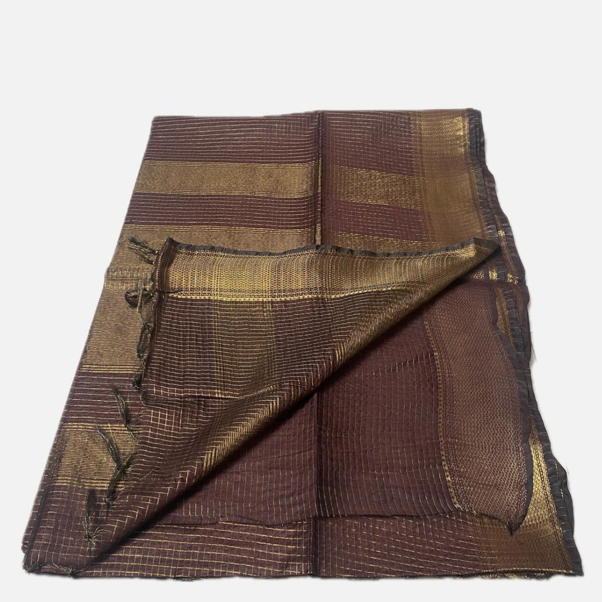 Kumari Matka Silk Checks Saree in Brown
