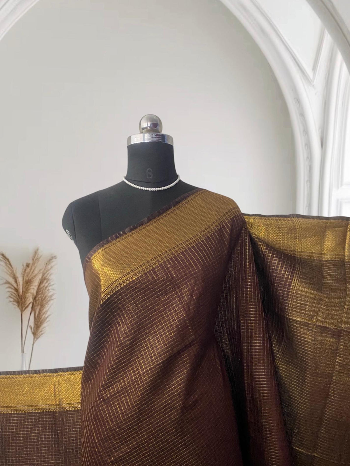 Kumari Matka Silk Checks Saree in Brown