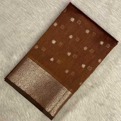 Brown & Gold Zari Tissue Silk Saree
