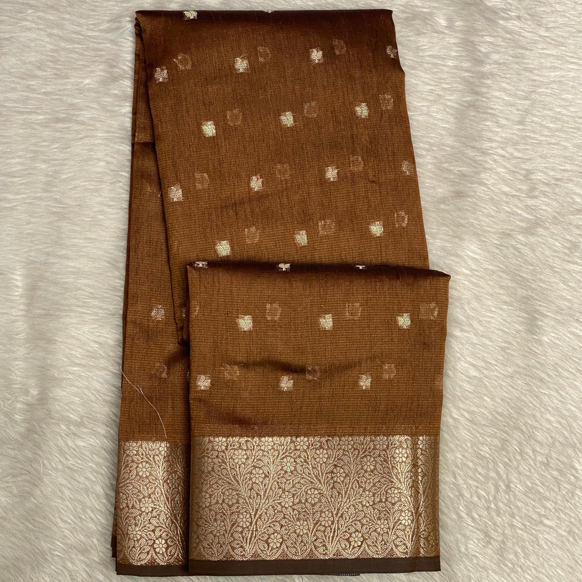 Brown & Gold Zari Tissue Silk Saree