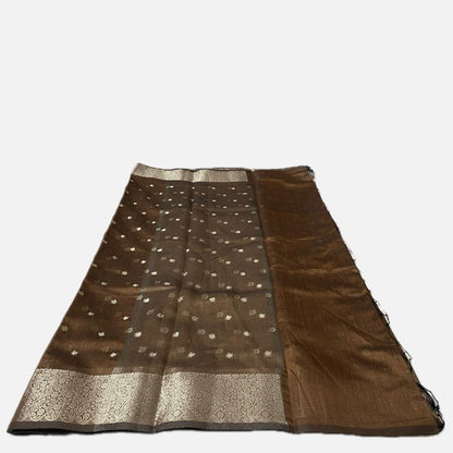Brown & Gold Zari Tissue Silk Saree