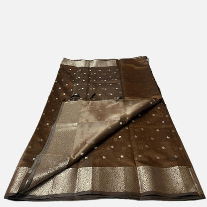 Brown & Gold Zari Tissue Silk Saree