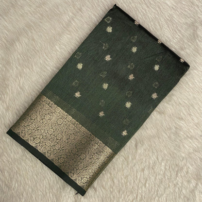 Deep Green & Gold Zari Tissue Silk Saree