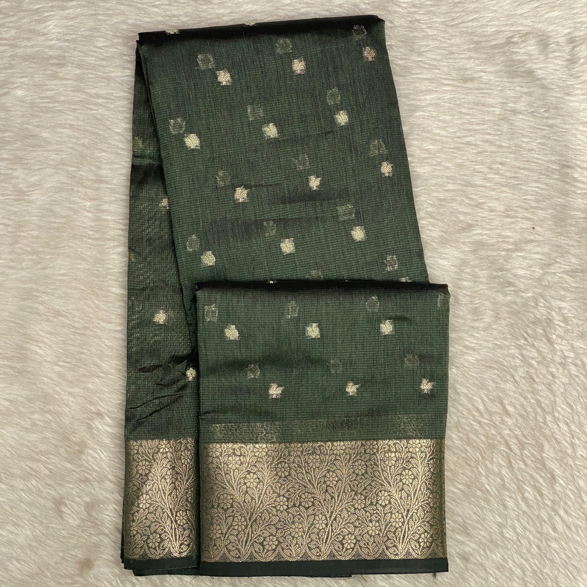 Deep Green & Gold Zari Tissue Silk Saree