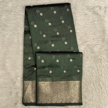 Deep Green & Gold Zari Tissue Silk Saree