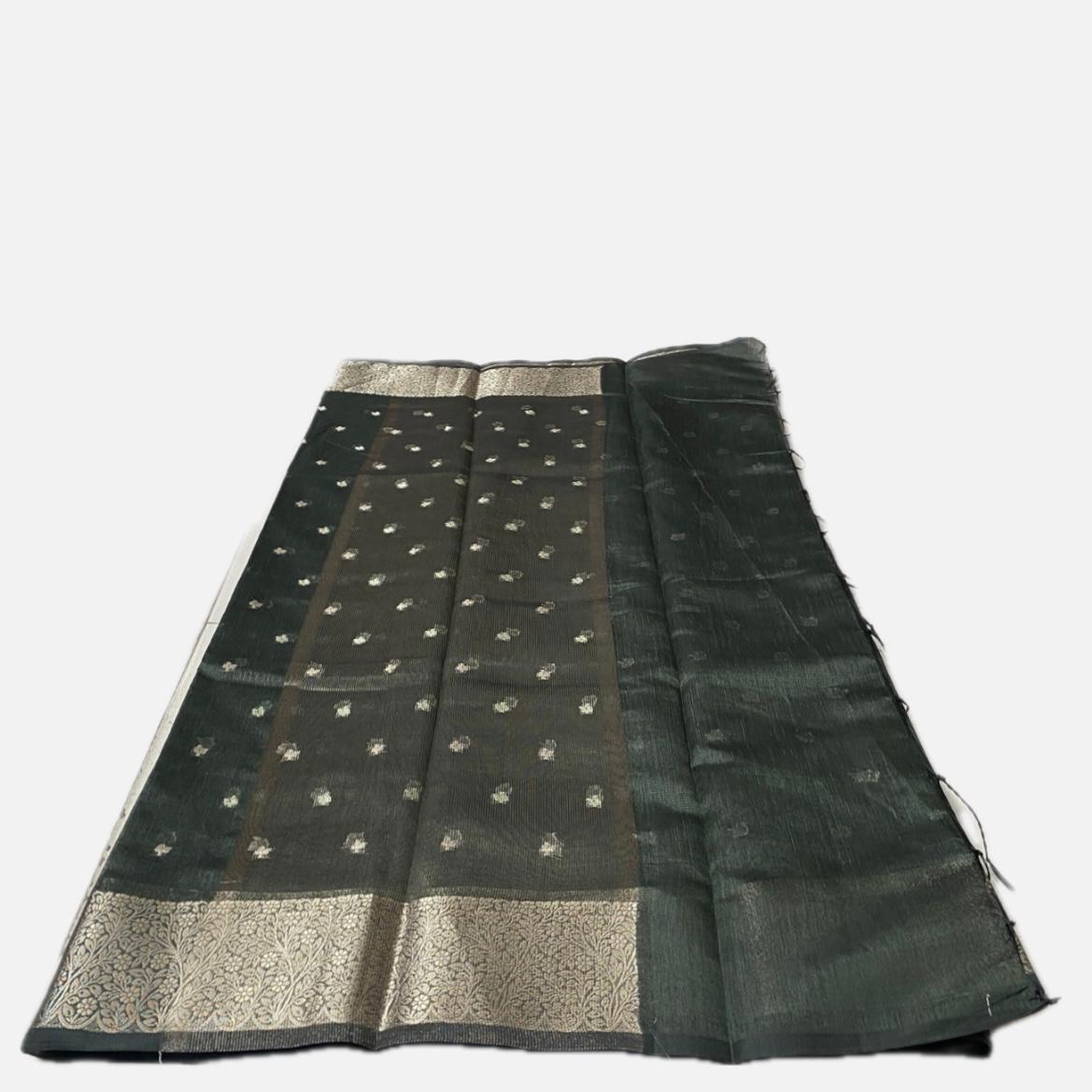 Deep Green & Gold Zari Tissue Silk Saree