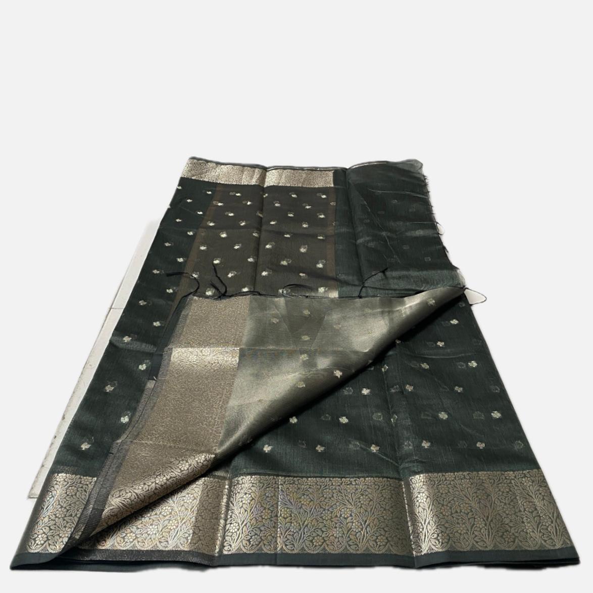 Deep Green & Gold Zari Tissue Silk Saree