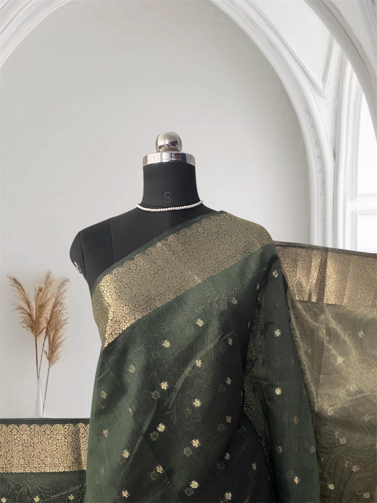 Deep Green & Gold Zari Tissue Silk Saree