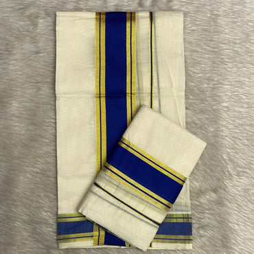 Kerala Cotton Set mund with Blue Border