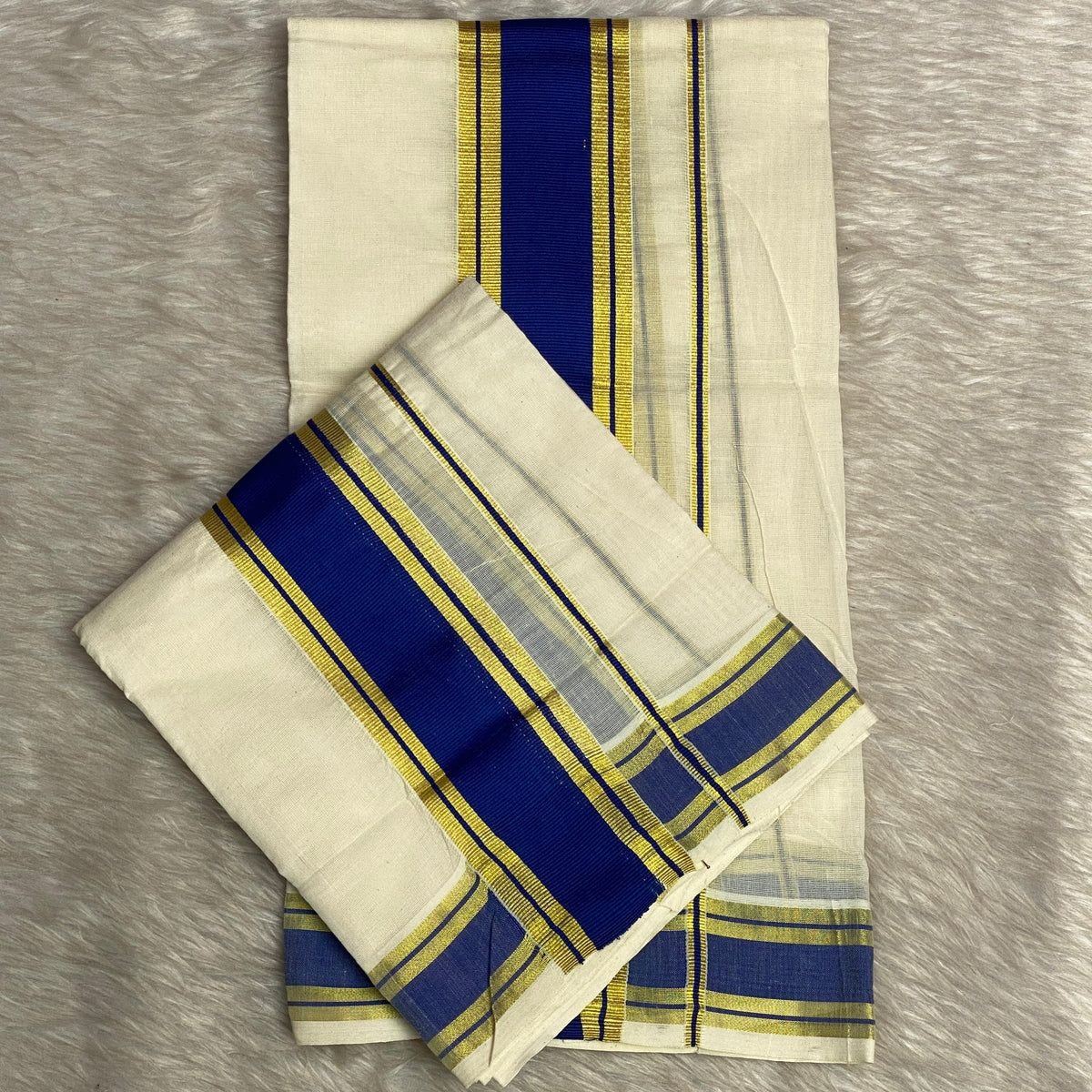Kerala Cotton Set mund with Blue Border