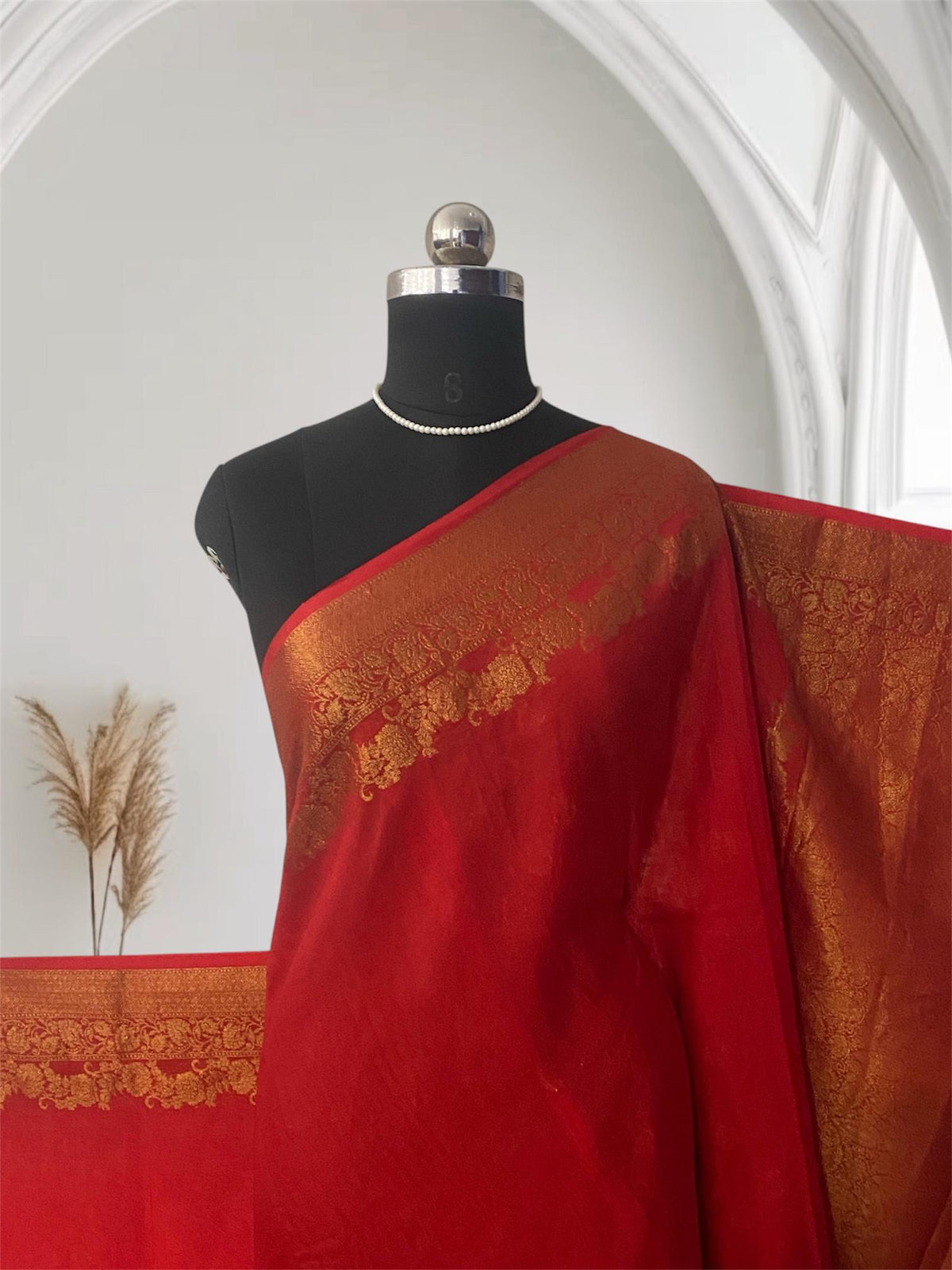 Devasena Red with Floral Border