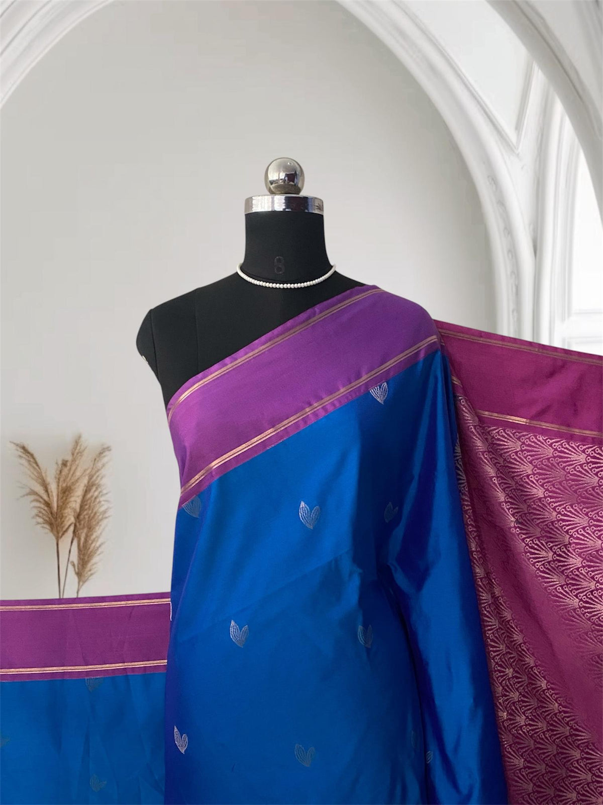 Royal Blue Kanchipuram Silk Saree with Magenta Pallu