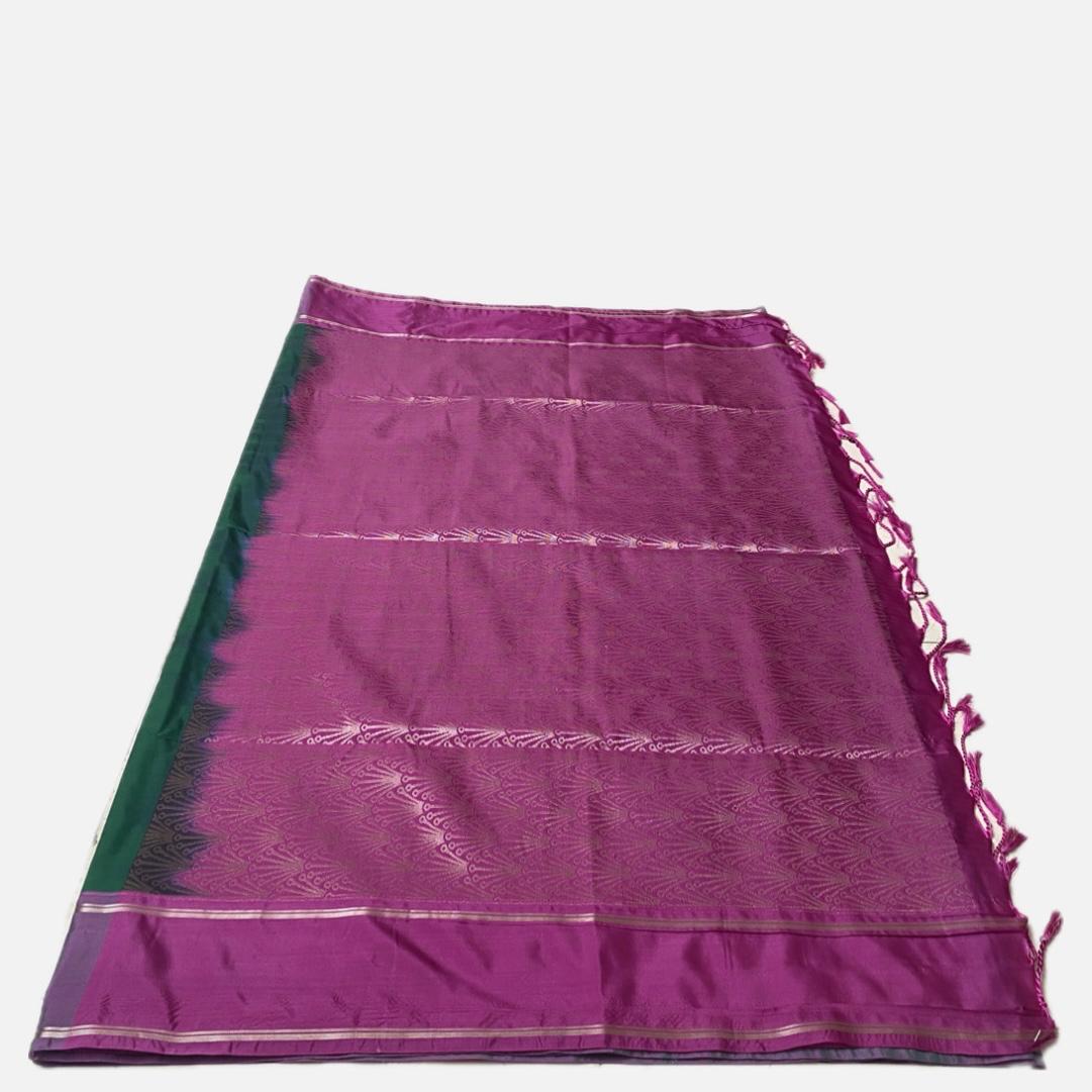 Green Kanchipuram Silk Saree with Pink Border