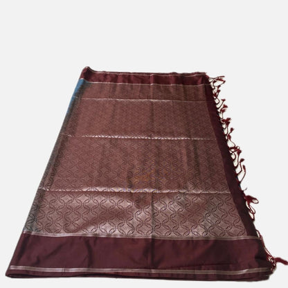 Blue Kanchipuram Checks Silk Saree with Maroon Border