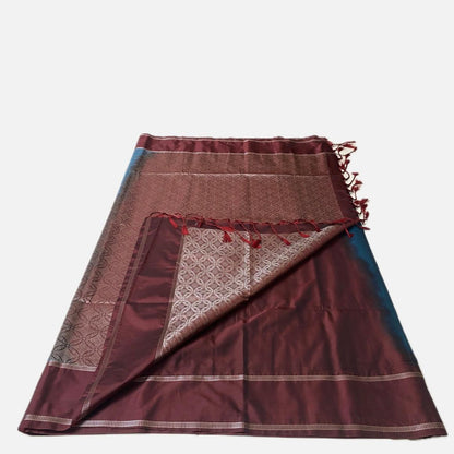 Blue Kanchipuram Checks Silk Saree with Maroon Border