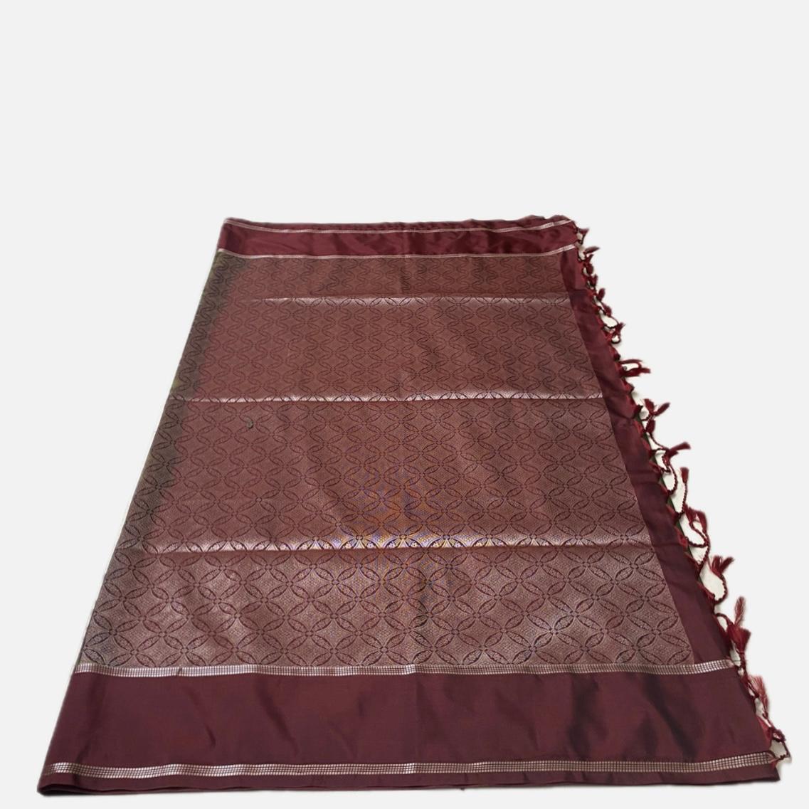 Green Kanchipuram Checks Silk Saree with Maroon Border