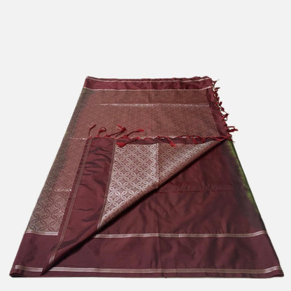 Green Kanchipuram Checks Silk Saree with Maroon Border