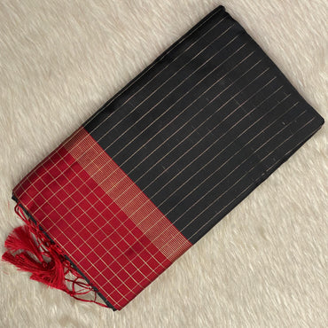 Bairavi Regal Black & Red Silk Saree with Golden Stripes