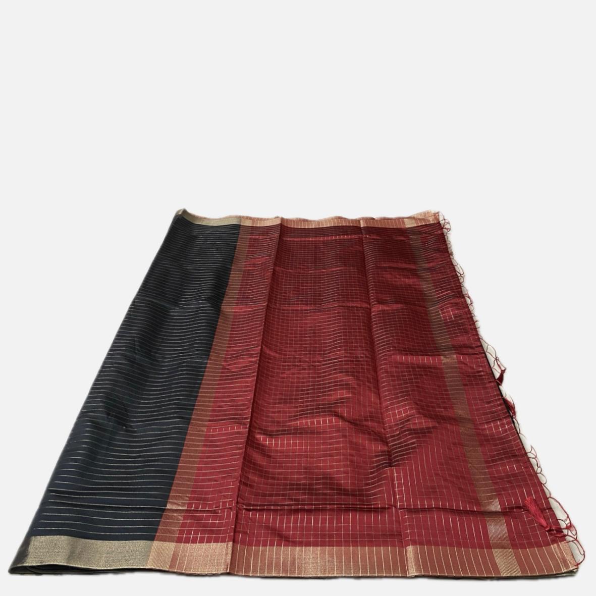 Bairavi Regal Black & Red Silk Saree with Golden Stripes