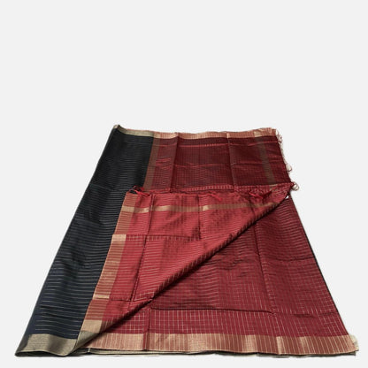 Bairavi Regal Black & Red Silk Saree with Golden Stripes