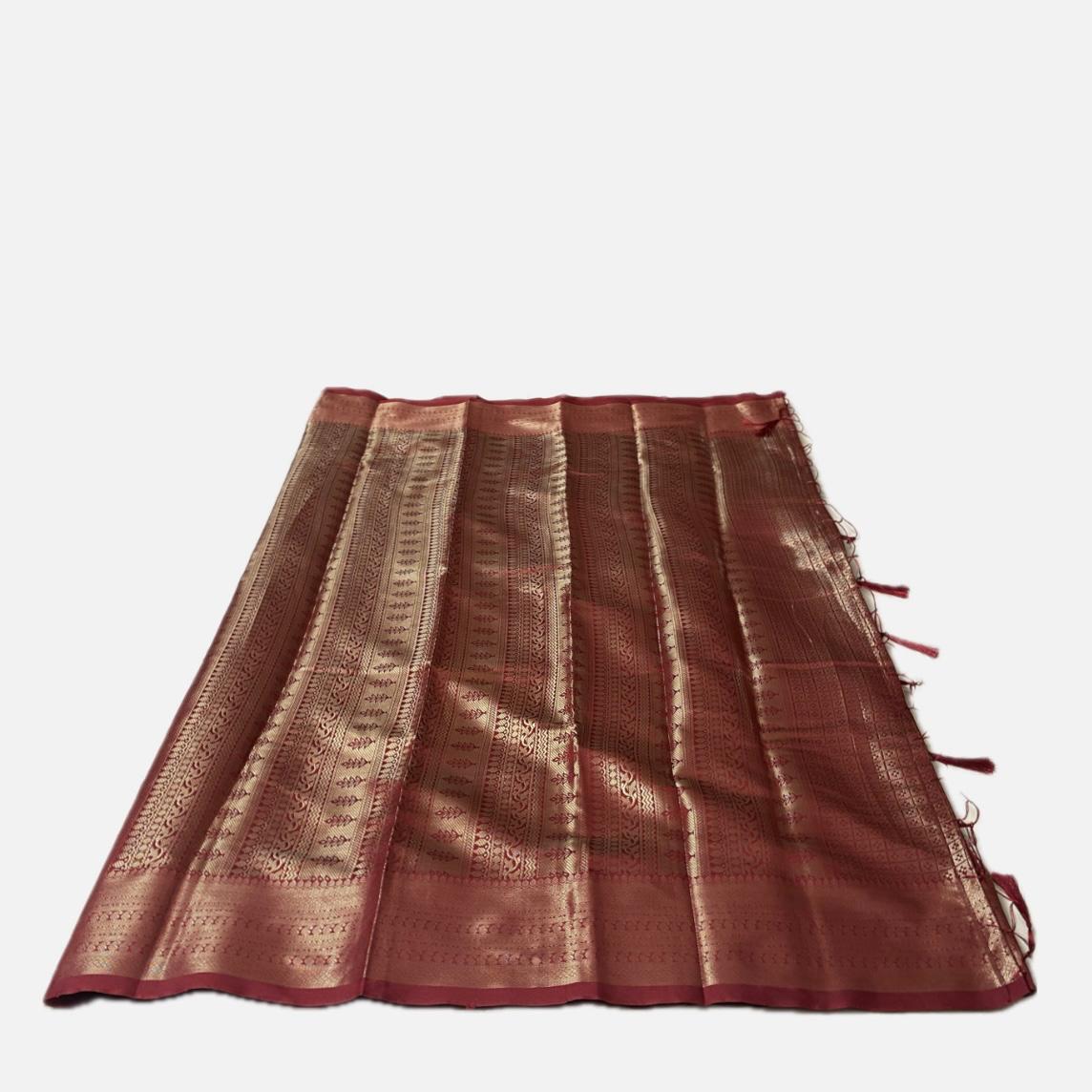 Brown Semi Silk Checks Saree in Checks with Butta work
