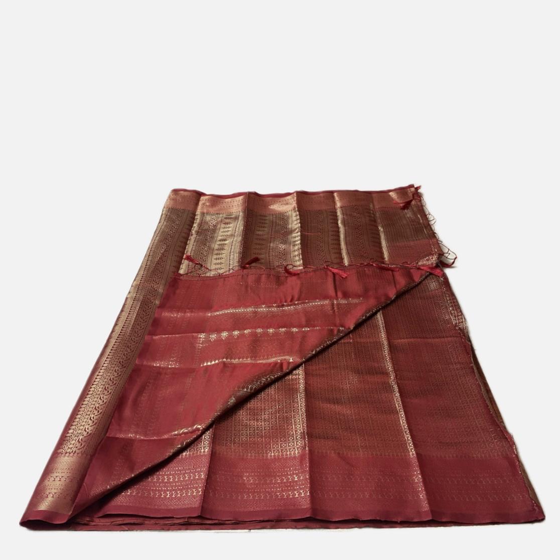 Brown Semi Silk Checks Saree in Checks with Butta work