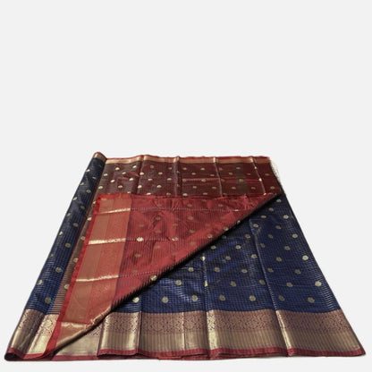 Kokila Blue Semi Silk Checks Saree in Checks with Butta work