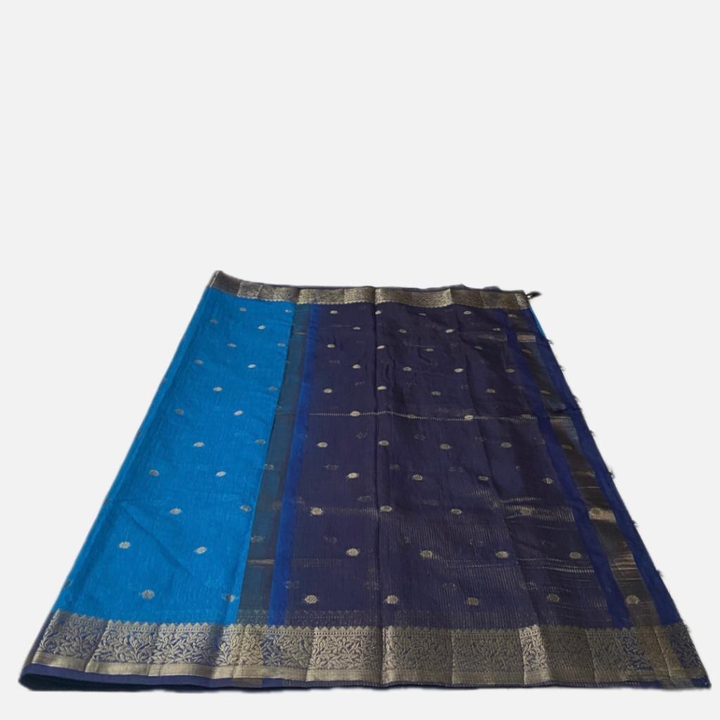 Blue Semi Jute Festive Saree with Black Contrast Woven Border