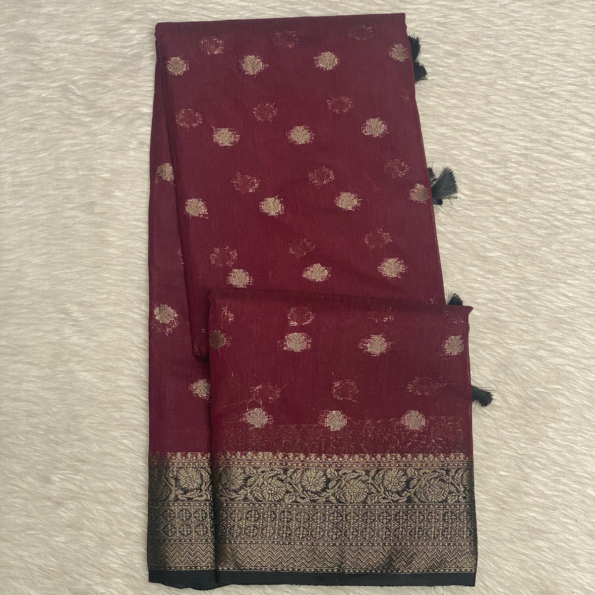 Royal Purple & Gold Zari Woven Semi Jute Saree