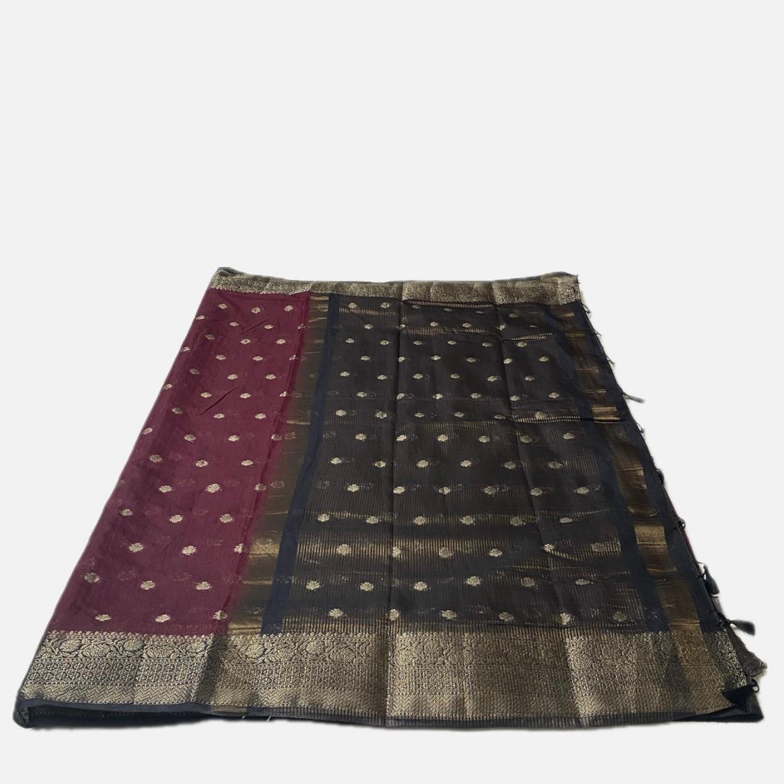 Royal Purple & Gold Zari Woven Semi Jute Saree