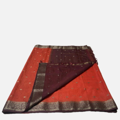 Rust Orange & Deep Brown Zari Woven Semi Jute Saree